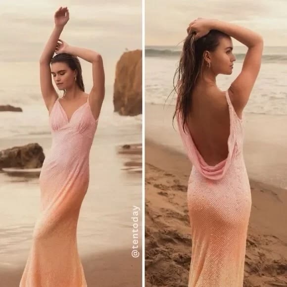 Mac Duggal 5763 Sunset Ombre Pink Sequin Open Back Maxi Gown Dress Size 8 NEW - Picture 3 of 16